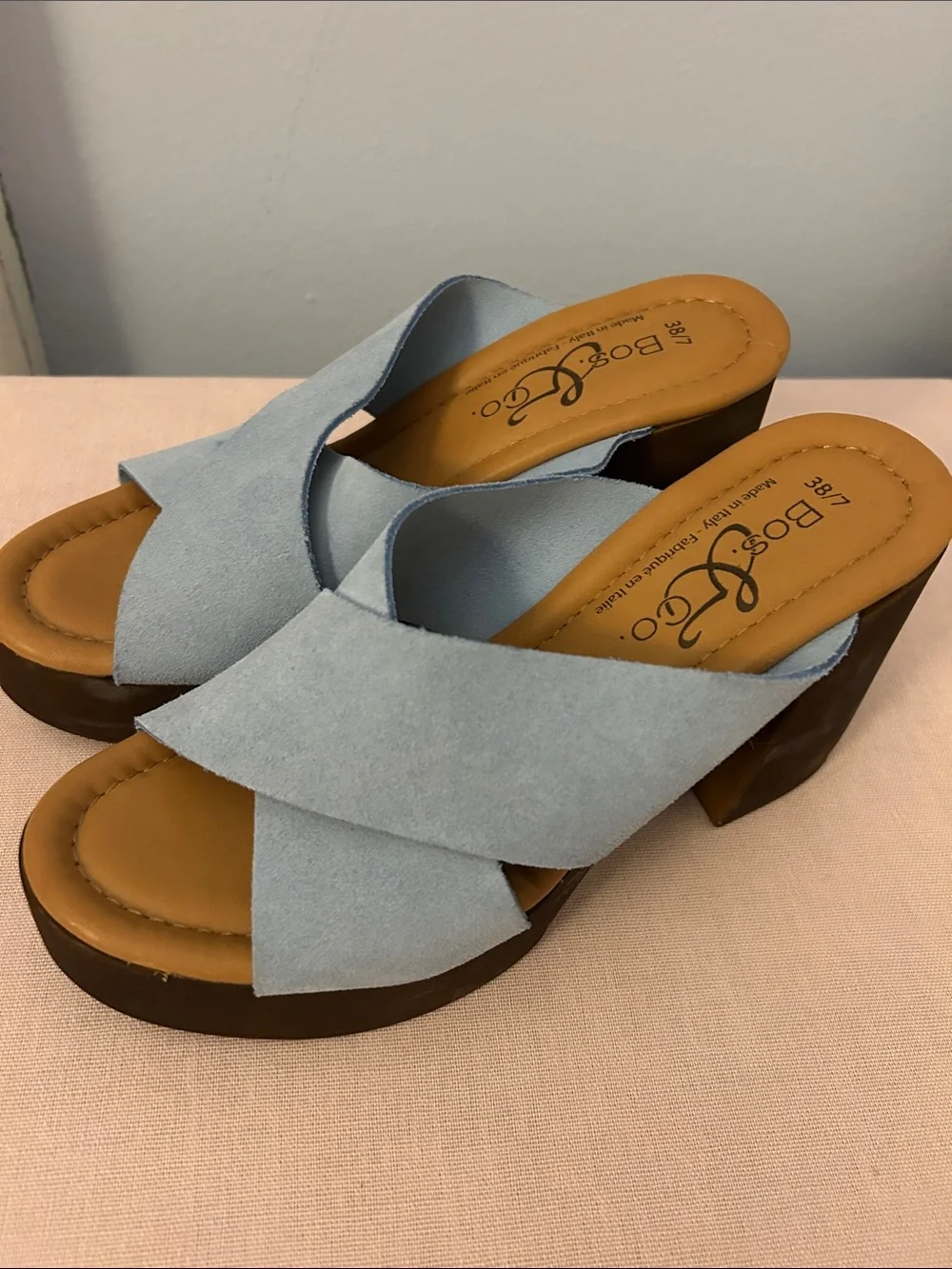 Bos. & Co. Women's Wilma Crisscross Platform Sandals Genuine Suede
